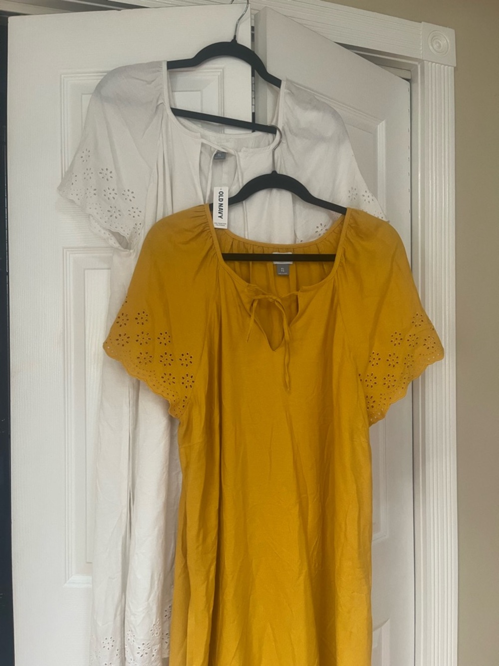 Two old Navy dresses, white & yellow